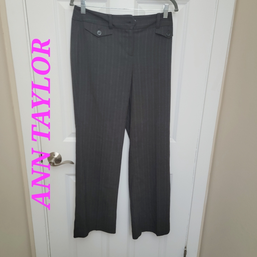 Ann Taylor Factory striped signature fit trousers in CHARCOAL GRAY